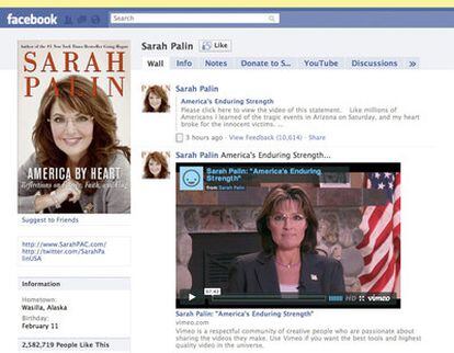 Imagen de la página de Facebook de Sarah Palin, la ex gobernadora de Alaska y miembro del 'Tea Party'