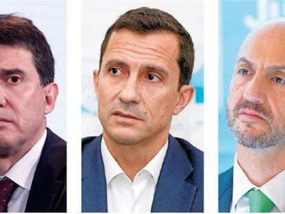 Los hermanos López-Belmonte (desde la izquierda): Juan (presidente y consejero delegado de Rovi); Javier (vicepresidente y director financiero) e Iván (vicepresidente).