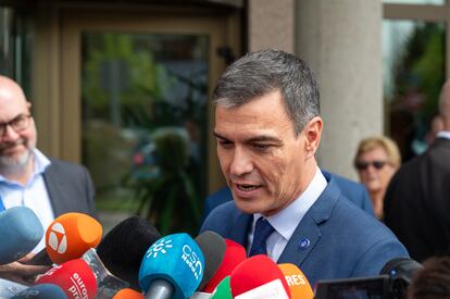 The acting President of the Government, Pedro Sánchez, addresses the media on the 5th in Madrid.