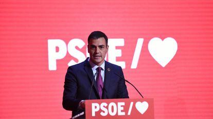 El presidente del Gobierno y secretario general del PSOE, Pedro Sánchez,  en la presentación de la precampaña de su partido para las elecciones generales del 28 de abril.
 