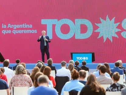 El presidente de Argentina, Alberto Fernández, durante un mitin por las elecciones legislativas, el pasado 31 de agosto, en Buenos Aires.