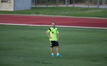 Iniesta, en un entrenament amb la selecci&oacute; espanyola.