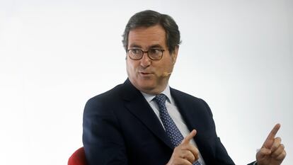 El presidente de la CEOE, Antonio Garamendi, este miércoles, en Valencia.