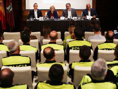 Manuela Carmena durante la presentación del nuevo Plan Director de la Policía Municipal.