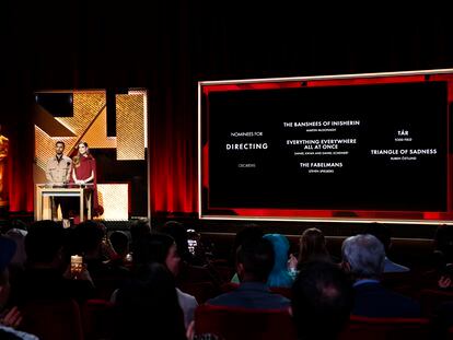 Los actores Riz Ahmed y Allison Williams durante la ceremonia de nominación de los Premios Oscar, el 24 de enero.