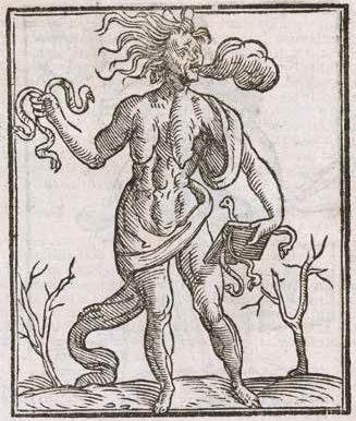 Grabado de la representación de la Herejía con un libro abierto del que salen serpientes, incluido en una obra de Cesare Ripa de 1603.
