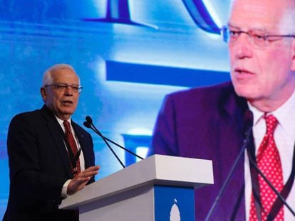 Josep Borrell, durante su participación en el foro internacional durante su visita a la India. 