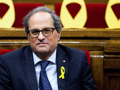 El president de la Generalitat, Quim Torra, aquest dimecres al Parlament.
