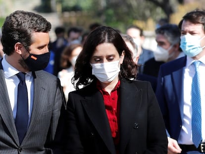 Pablo Casado e Isabel Díaz Ayuso, en el homenaje de Estado a las víctimas del terrorismo, este jueves en Madrid.