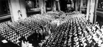 Ceremonia durante el Concilio Vaticano II, celebrado entre 1962 y 1965.