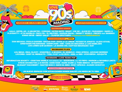 Cartel de Love the 90s Madrid, el festival de los noventa más grande del mundo que tendrá lugar el 22 de junio en IFEMA.