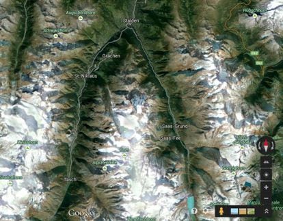 Imagen de Google Maps en la que el pico San Nicolás de Suiza, entre otros, parece una depresión.