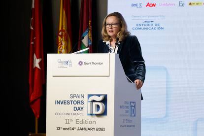 Intervención de la ministra Nadia Calviño, durante el Spain Investors Day.