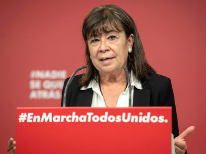 Cristina Narbona, presidenta del PSOE, este lunes, tras la reunión de la ejecutiva del partido.