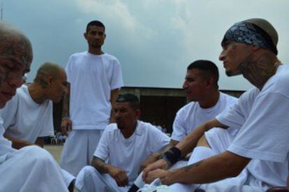 Pandilleros de la Mara Salvatrucha en una prisión de El Salvador.