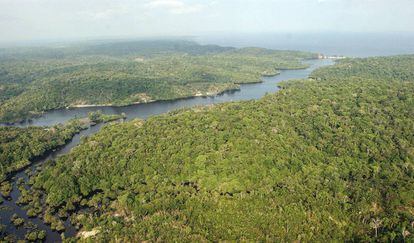Foto aérea de una parte de la región amazónica.