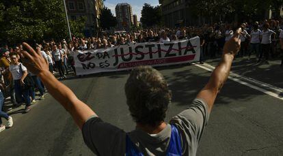 Manifestación en apoyo a los condenados de Alsasua, el pasado sábado en Pamplona.