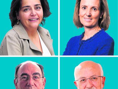 De arriba abajo y desde la izquierda: Almudena Román, de ING; Cristina Ruiz, de Indra; José Ignacio Sánchez Galán, de Iberdola y Juan Roig, de Mercadona.