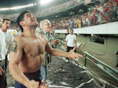 Maradona, en su último partido, un River-Boca en El Monumental, el 25 de octubre de 1997.