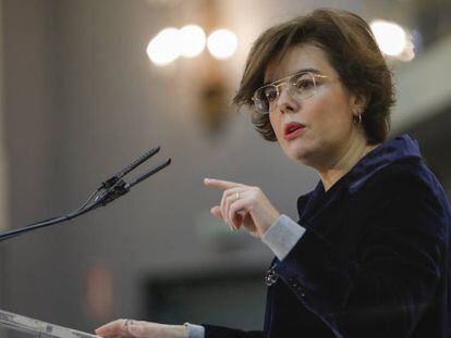 Soraya Sáenz de Santamaría en el desayuno en Valencia de Fórum Europa.