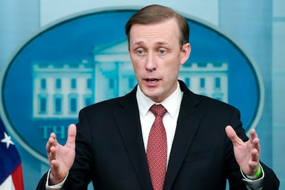 El consejero de Seguridad Nacional de la Casa Blanca, Jake Sullivan, en una rueda de prensa en Washington, el 11 de febrero.