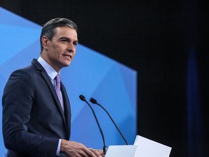 Pedro Sánchez interviene en la cumbre de la OTAN en Madrid.