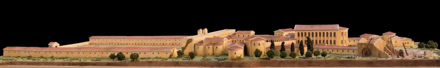 Reconstrucción digital de la vista del palacio de Maximiano desde las murallas de Córdoba en época romana.
