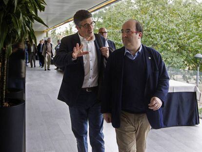 Patxi L&oacute;pez, diputado socialista y expresidente del Congreso, y Miquel Iceta, primer secretario del PSC, el s&aacute;bado en Barcelona.