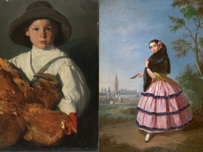 Imágenes de las obras 'El chico de la gallina' y 'Maja sevillana'.