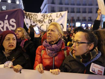 Concentración de colectivos feministas el pasado enero en la Puerta del Sol contra Vox.