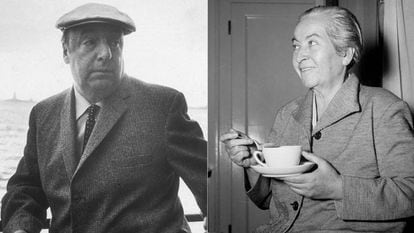 Pablo Neruda, en Nueva York en 1966, y Gabriela Mistral, en una imagen sin datar
