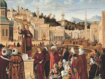<i>San Esteban predicando</i> (1514), una de las obras de Carpaccio expuestas en la Academia de Bellas Artes de Venecia.