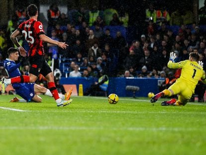 Kai Havertz marca el primer gol del Chelsea ante el Bournemouth este martes.