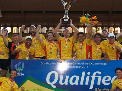 El equipo espa&ntilde;ol de rugby 7 celebra su clasificaci&oacute;n a los Juegos de R&iacute;o.