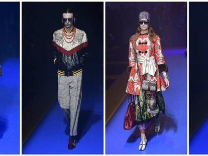 Cuatro de las propuestas de la colecci&oacute;n primavera/verano 2018 presentadas ayer por Gucci en la Semana de la Moda de Mil&aacute;n. 