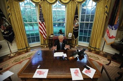 El presidente Trump durante la entrevista con Reuters.