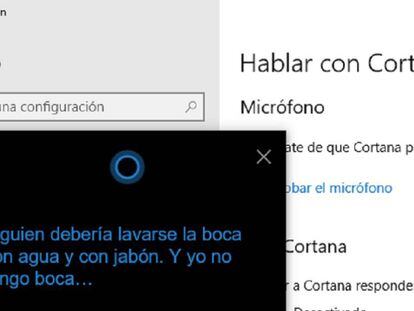 Captura de pantalla de la respuesta de Cortana a la afirmación "eres una puta".