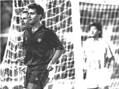 Lucendo, en su único duelo oficial con el Barça, en el 89 en Zorrilla. / MUNDO DEPORTIVO