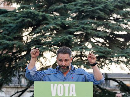 El presidente de Vox, Santiago Abascal, durante un mitin en Valladolid.