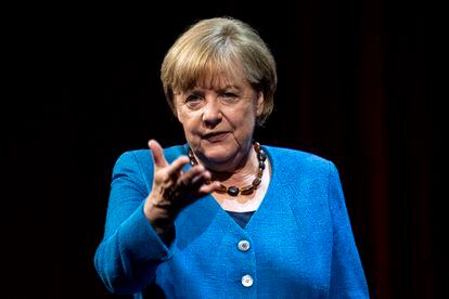 La anterior canciller Angela Merkel en el Berliner Ensemble el pasado martes.