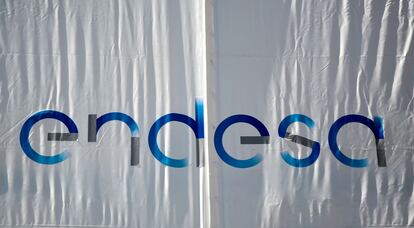 Endesa logo, at the corporate headquarters, in Madrid.