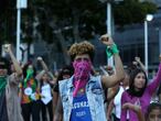Feminist activists take part in a choreographed performance at the Venezuela square against gender violence and patriarchy in Caracas on December 6, 2019. Tens of women, performed "The rapist is you", the song of a feminist performace which emerged amid the social crisis in Chile and became viral around the world. (Photo by Ramses Mattey/NurPhoto)