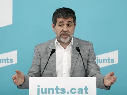 El secretario general de JxCat, Jordi Sànchez, durante una rueda de prensa en la sede del partido en Barcelona.