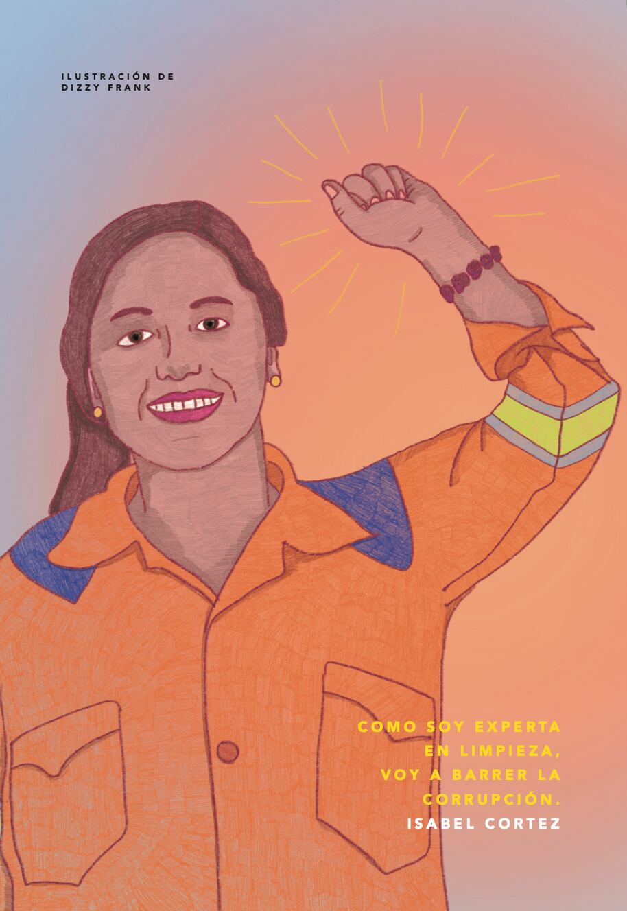 Ilustración de Isabel Cortez, barrendera en Lima que fue candidata a la elecciones al Congreso de Perú.