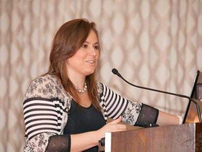 Judit Polgar, durante su ponencia en Vitoria