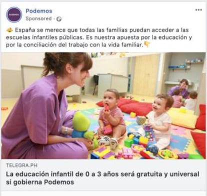 Captura de pantalla de un anuncio de Podemos en redes sociales.