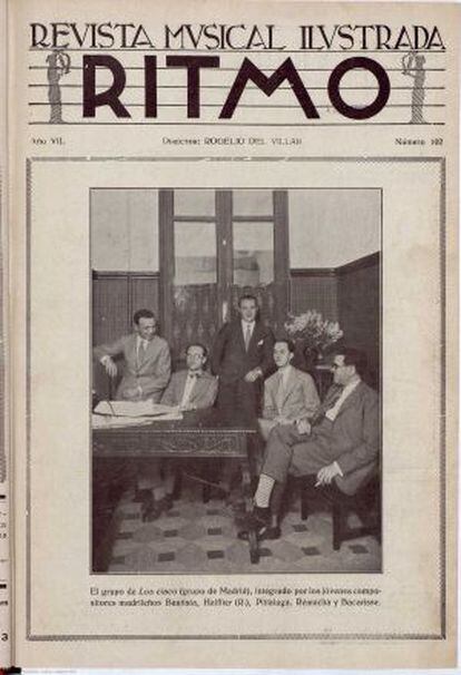 En 1935 la revista 'Ritmo' publicaba un retrato de parte del grupo. Aparecían Bautista, Rodolfo Halffter, Pittaluga, Remacha y Bacarisse en Unión radio.