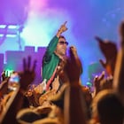NEWQUAY, ENGLAND - AUGUST 14: Damon Albarn of Gorillaz performs on the Main Stage during Boardmasters Festival 2021 at Watergate Bay on August 14, 2021 in Newquay, England. (Photo by Hugh R Hastings/Getty Images)