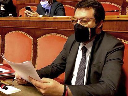 Mateo Salvini, este miércoles en el Senado italiano. / Twitter de @matteosalvinimi