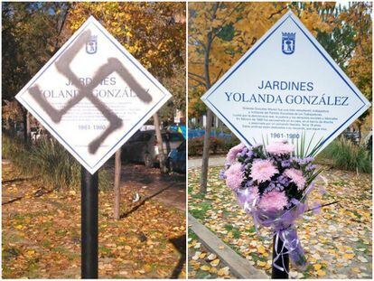 La placa en memoria Yolanda González Martín, militante del PST y estudiante asesinada en 1980 por un grupo de ultraderecha liderado por Emilio Hellín Moro.